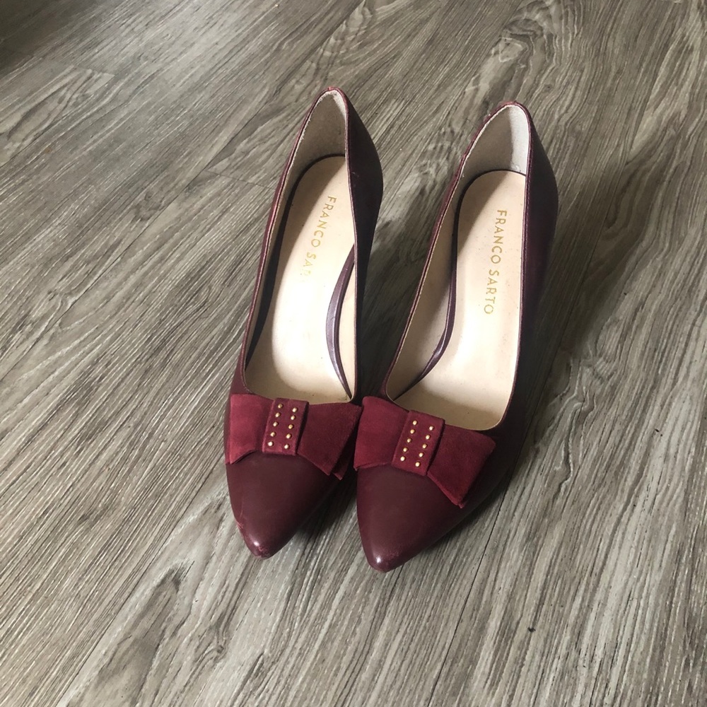 Burgundy Franco Sarto pumps.
